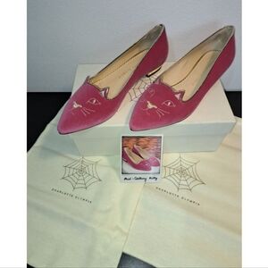 Charlotte Olympia ballet flats, Kitty model in velvet hot pink US Size 40
